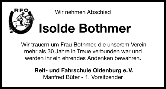 Traueranzeige von Isolde Bothmer von Nordwest-Zeitung
