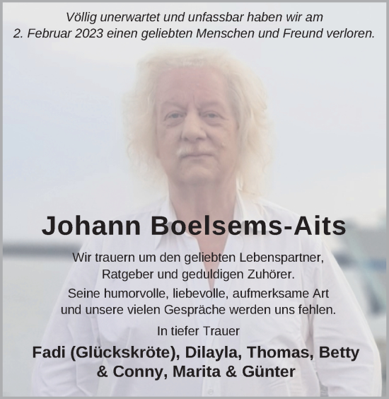 Traueranzeige von Johann Boelsems-Aits von Nordwest-Zeitung