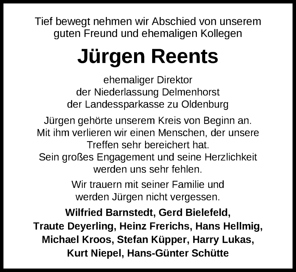  Traueranzeige für Jürgen Reents vom 04.02.2023 aus Nordwest-Zeitung