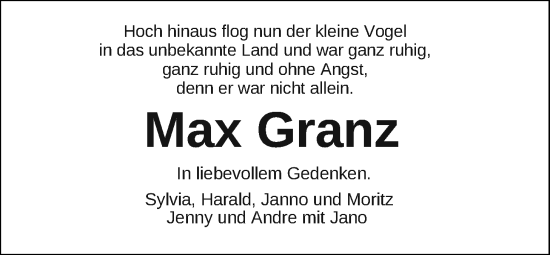 Traueranzeige von Maximilian Granz von Nordwest-Zeitung