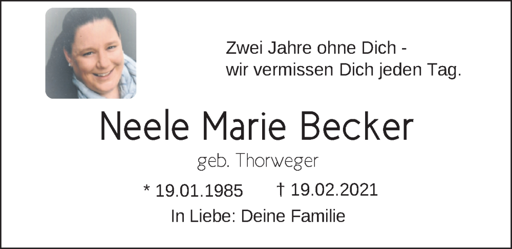  Traueranzeige für Neele Marie Becker vom 18.02.2023 aus Nordwest-Zeitung