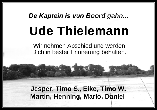 Traueranzeige von Ude Thielemann von Nordwest-Zeitung