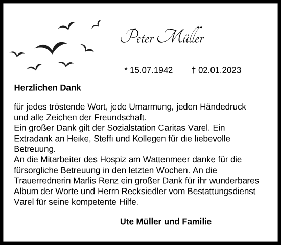 Traueranzeige von Peter Müller von Nordwest-Zeitung