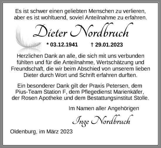 Traueranzeige von Dieter Nordbruch von Nordwest-Zeitung