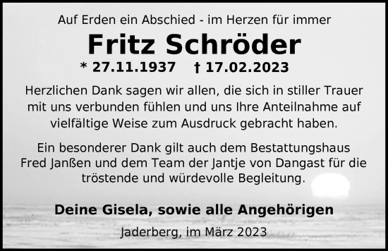 Traueranzeige von Fritz Schröder von Nordwest-Zeitung