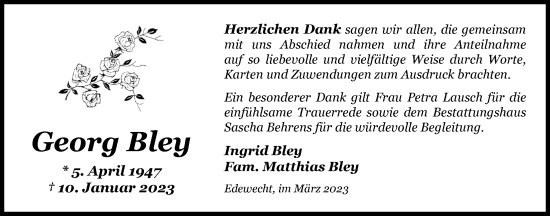 Traueranzeige von Georg Bley von Nordwest-Zeitung