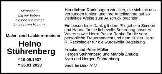 Traueranzeige von Heino Stührenberg von Nordwest-Zeitung