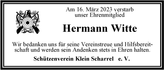 Traueranzeige von Hermann Witte von Nordwest-Zeitung