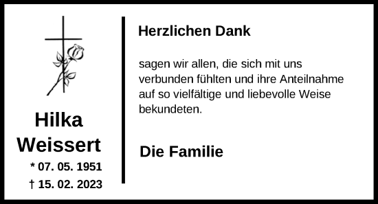 Traueranzeige von Hilka Weissert von WZ/JW/AH