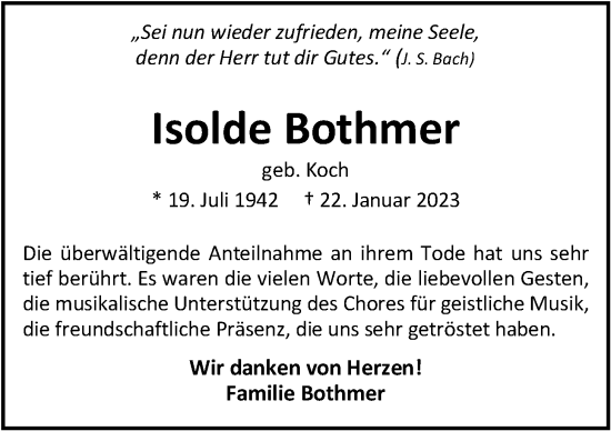 Traueranzeige von Isolde Bothmer von Nordwest-Zeitung