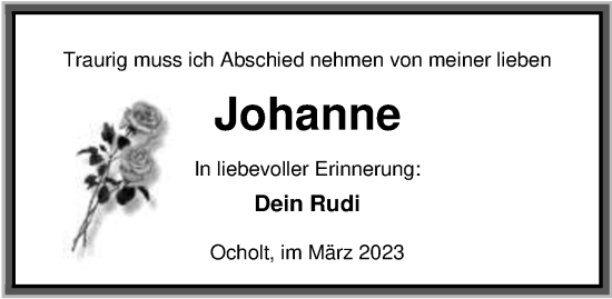 Traueranzeige von Johanne Lehmann von Nordwest-Zeitung