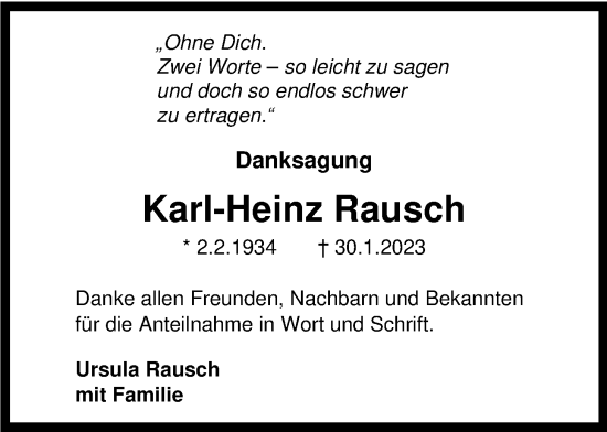 Traueranzeige von Karl-Heinz Rausch von WZ/JW/AH