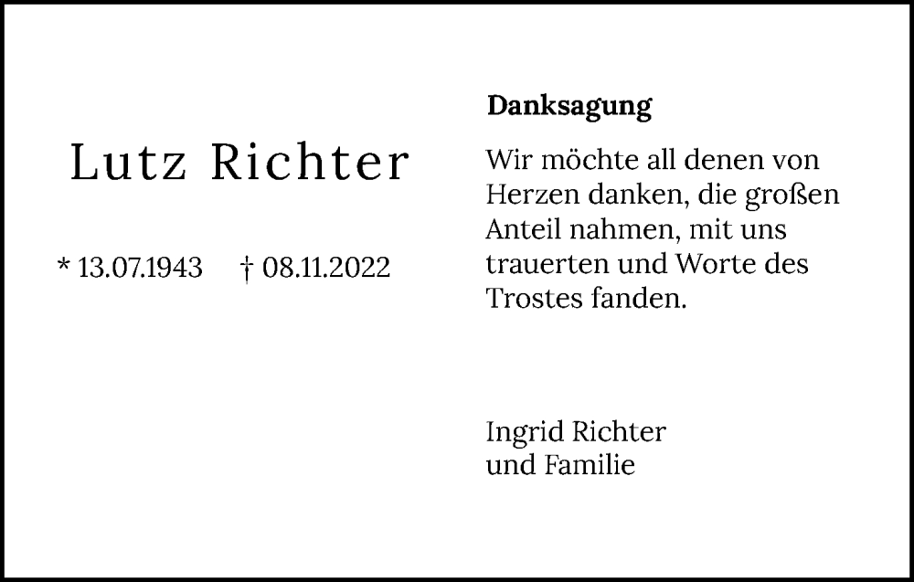 Traueranzeigen von Lutz Richter nordwesttrauer.de