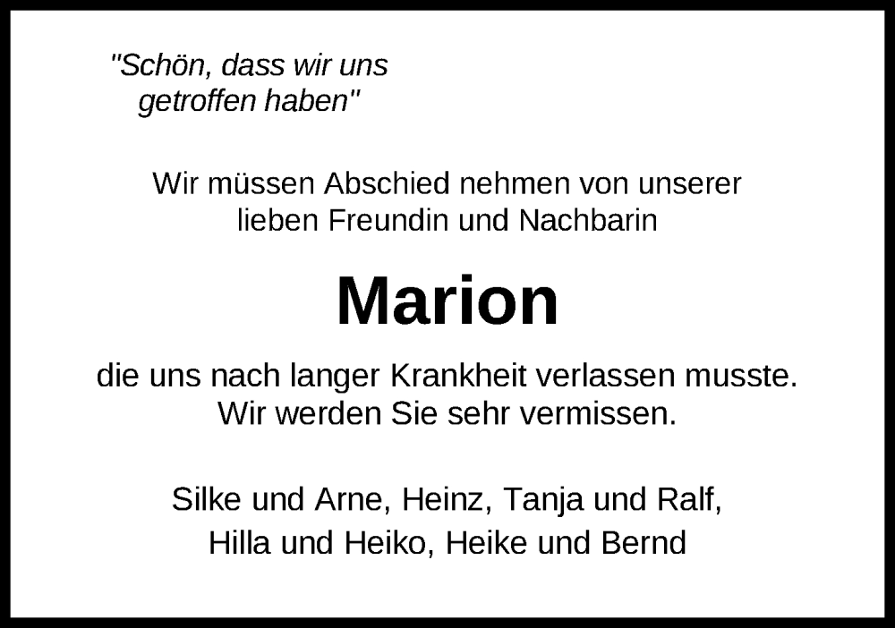  Traueranzeige für Marion Oetken vom 18.03.2023 aus WZ/JW/AH
