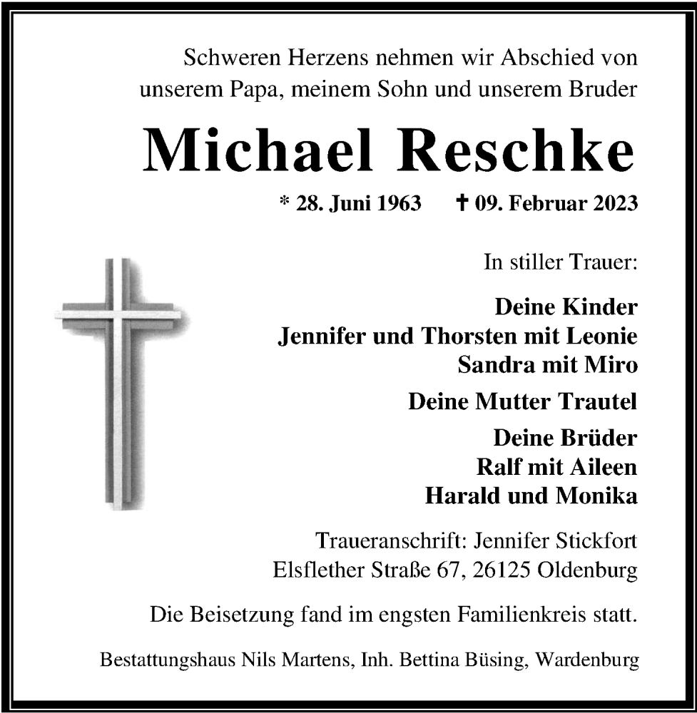  Traueranzeige für Michael Reschke vom 04.03.2023 aus Nordwest-Zeitung