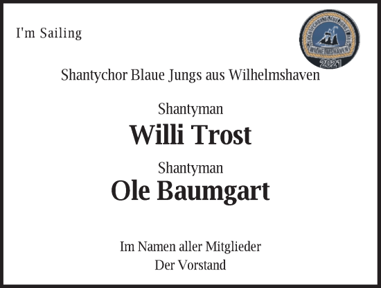 Traueranzeige von Ole Baumgart von WZ/JW/AH