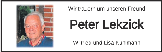 Traueranzeige von Peter Lekzick von Nordwest-Zeitung