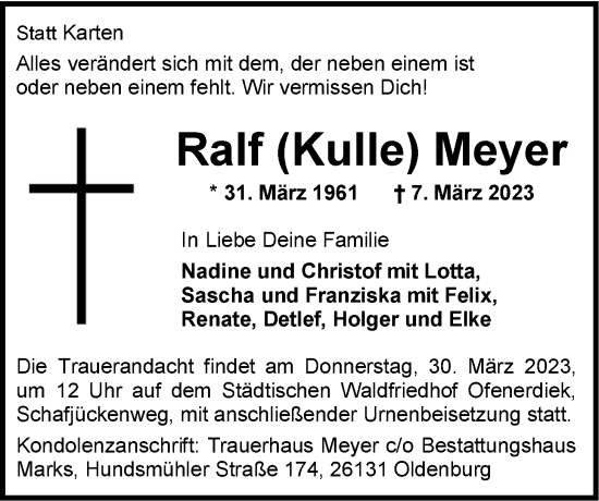 Traueranzeige von Ralf Meyer von Nordwest-Zeitung