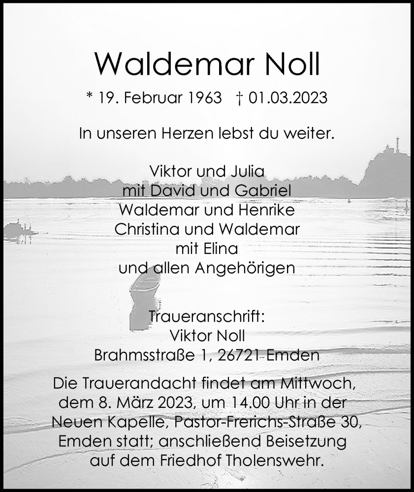  Traueranzeige für Waldemar Noll vom 07.03.2023 aus Emder Zeitung