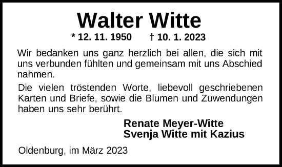 Traueranzeige von Walter Witte von Nordwest-Zeitung