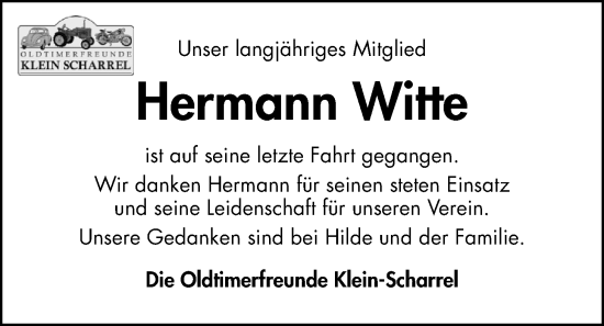 Traueranzeige von Hermann Witte von Nordwest-Zeitung