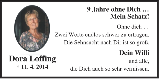 Traueranzeige von Dora Loffing von Nordwest-Zeitung