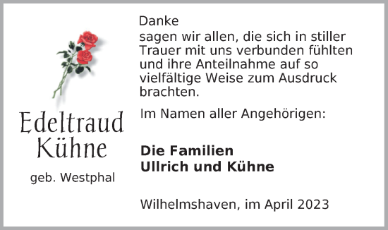 Traueranzeige von Edeltraud Kühne von WZ/JW/AH