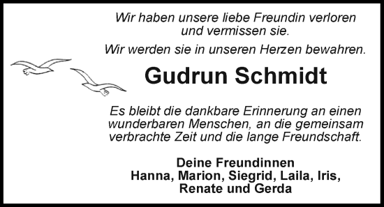 Traueranzeige von Gudrun Schmidt von Emder Zeitung