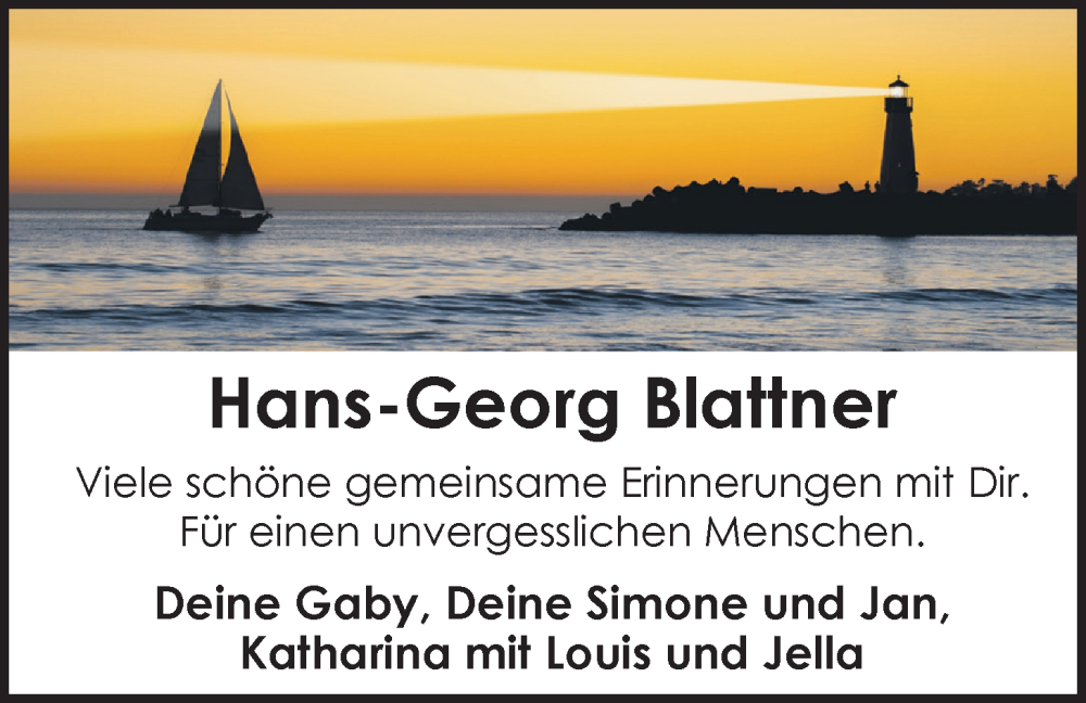  Traueranzeige für Hans-Georg Blattner vom 08.04.2023 aus Nordwest-Zeitung