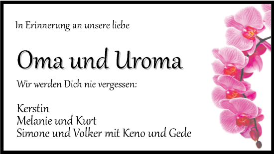 Traueranzeige von Hedwig Baumann von Nordwest-Zeitung