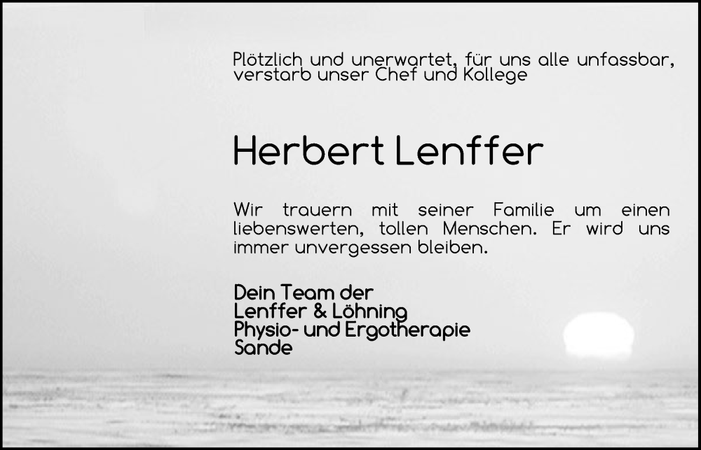  Traueranzeige für Herbert  Lenffer vom 01.04.2023 aus WZ/JW/AH