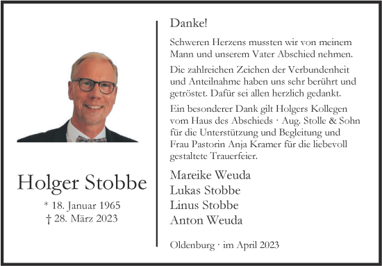 Traueranzeige von Holger Stobbe von Nordwest-Zeitung