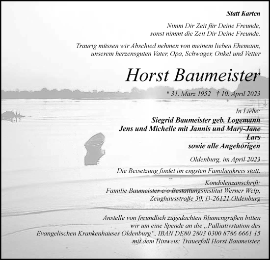 Traueranzeige von Horst Baumeister von Nordwest-Zeitung