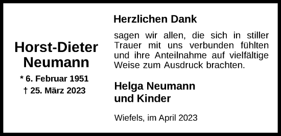 Traueranzeige von Horst-Dieter Neumann von WZ/JW/AH