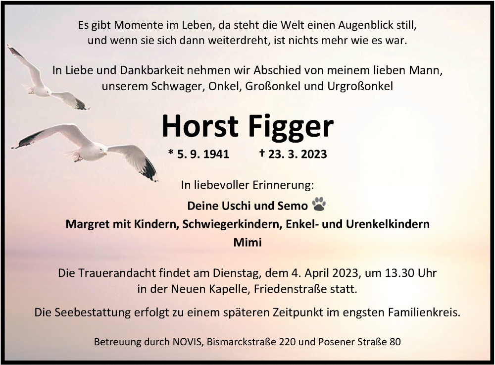  Traueranzeige für Horst Figger vom 01.04.2023 aus WZ/JW/AH