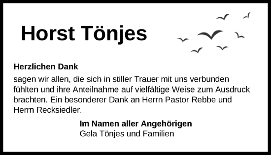 Traueranzeige von Horst Tönjes von Nordwest-Zeitung
