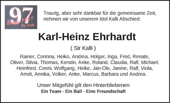 Traueranzeige von Karl-Heinz Ehrhardt von Nordwest-Zeitung