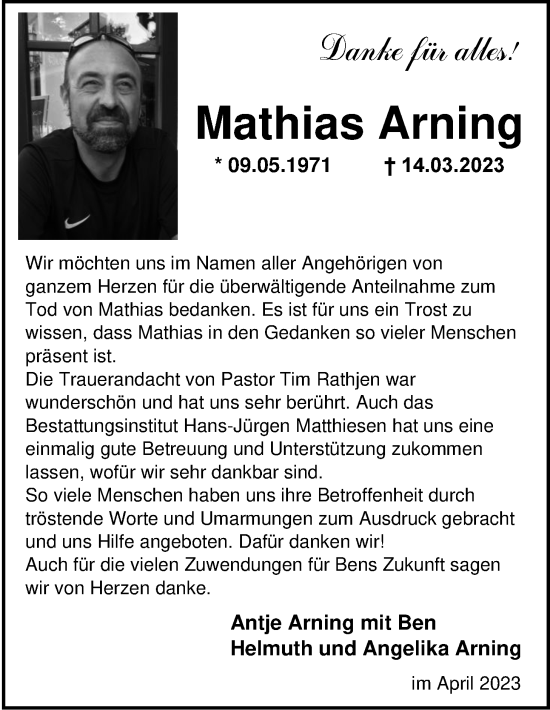 Traueranzeige von Mathias Arning von Nordwest-Zeitung