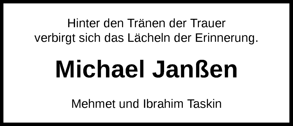  Traueranzeige für Michael Janßen vom 26.04.2023 aus Nordwest-Zeitung