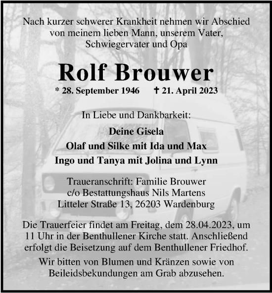 Traueranzeige von Rolf Brouwer von Nordwest-Zeitung