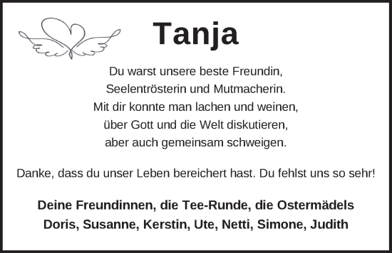 Traueranzeige von Tanja von Häfen von Nordwest-Zeitung