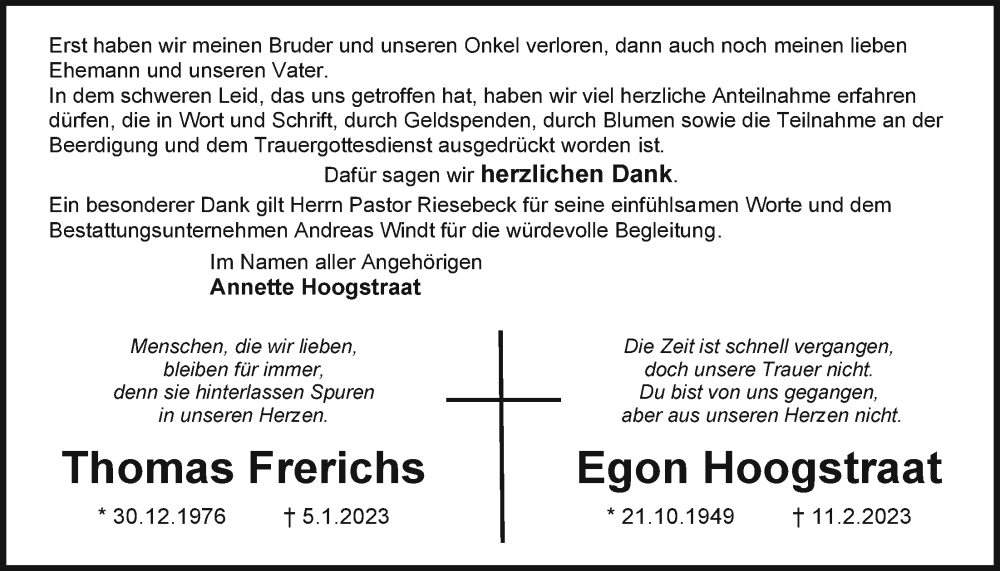  Traueranzeige für Thomas Frerichs vom 01.04.2023 aus Emder Zeitung