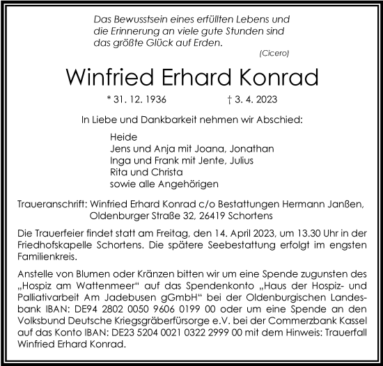 Traueranzeige von Winfried Erhard Konrad von WZ/JW/AH
