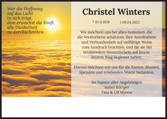 Traueranzeige von Christel Winters von Nordwest-Zeitung