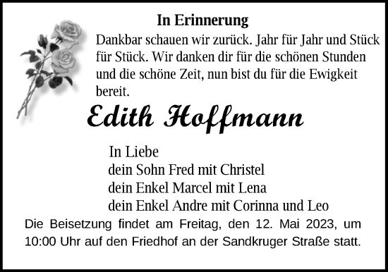 Traueranzeige von Edith Hoffmann von Nordwest-Zeitung