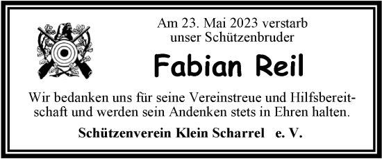 Traueranzeige von Fabian Reil von Nordwest-Zeitung