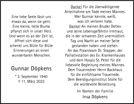 Traueranzeige von Gunnar Döpkens von Nordwest-Zeitung