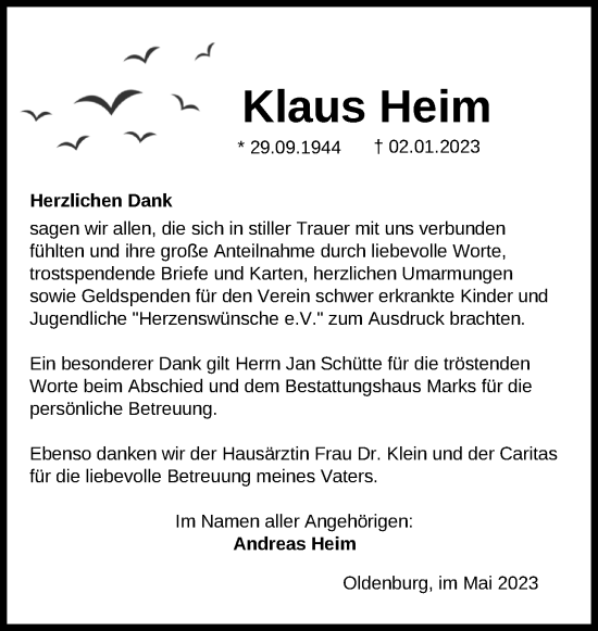 Traueranzeige von Klaus Heim von Nordwest-Zeitung