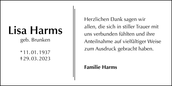 Traueranzeige von Lisa Harms von Nordwest-Zeitung