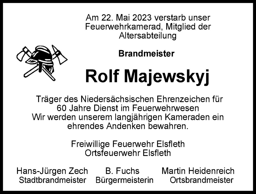  Traueranzeige für Rolf Majewskyj vom 24.05.2023 aus Nordwest-Zeitung